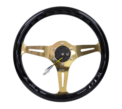 NRG 350mm Black Wood with Chrome Gold Center Steering Wheel | ST