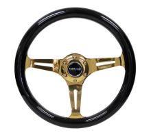 NRG 350mm Black Wood with Chrome Gold Center Steering Wheel NRG 350mm Black Wood with Chrome Gold Center Steering Wheel