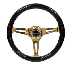 NRG 350mm Black Wood with Chrome Gold Center Steering Wheel