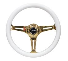 NRG 350mm Classic White Wood Grain w/ Chrome Gold Center Steering Wheel