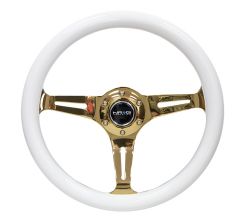 NRG 350mm Classic White Wood Grain w/ Chrome Gold Center Steering Wheel