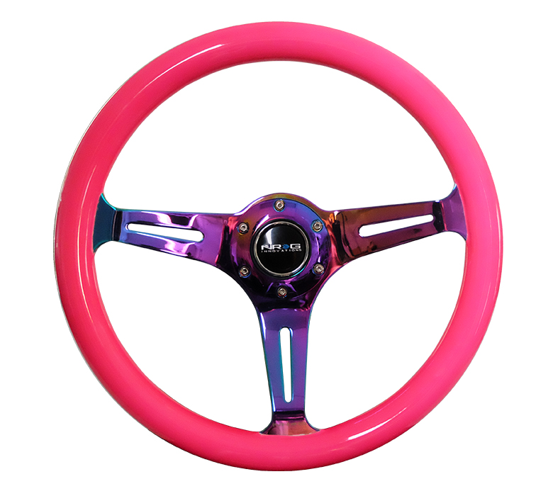 NRG 350mm Neon Pink Wood Grain w/ NeoChrome Center Steering Wheel