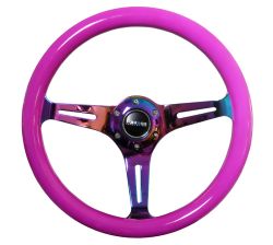 NRG 350mm Classic Neon Purple Wood Grain Wheel w/ NeoChrome Center