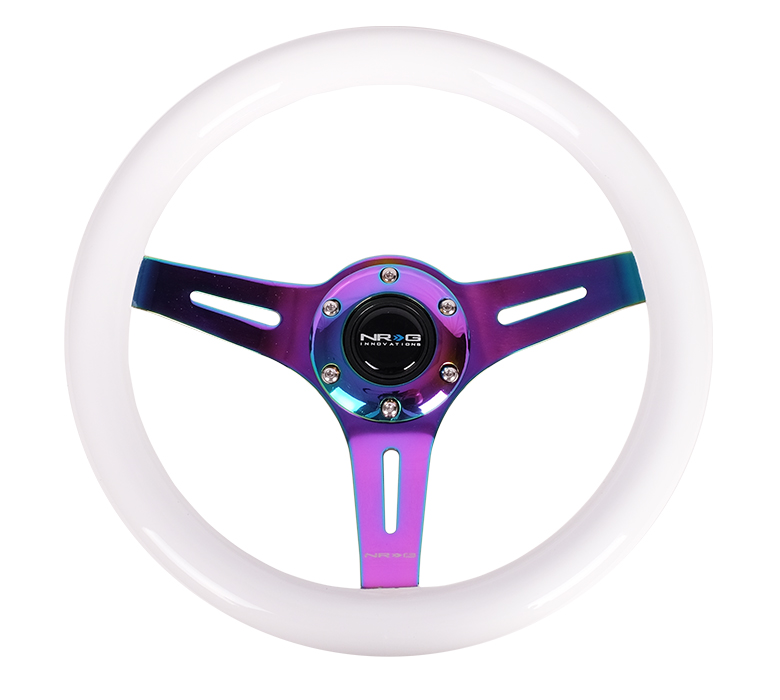 NRG White Woodgrain and Neochrome 310mm Steering Wheel