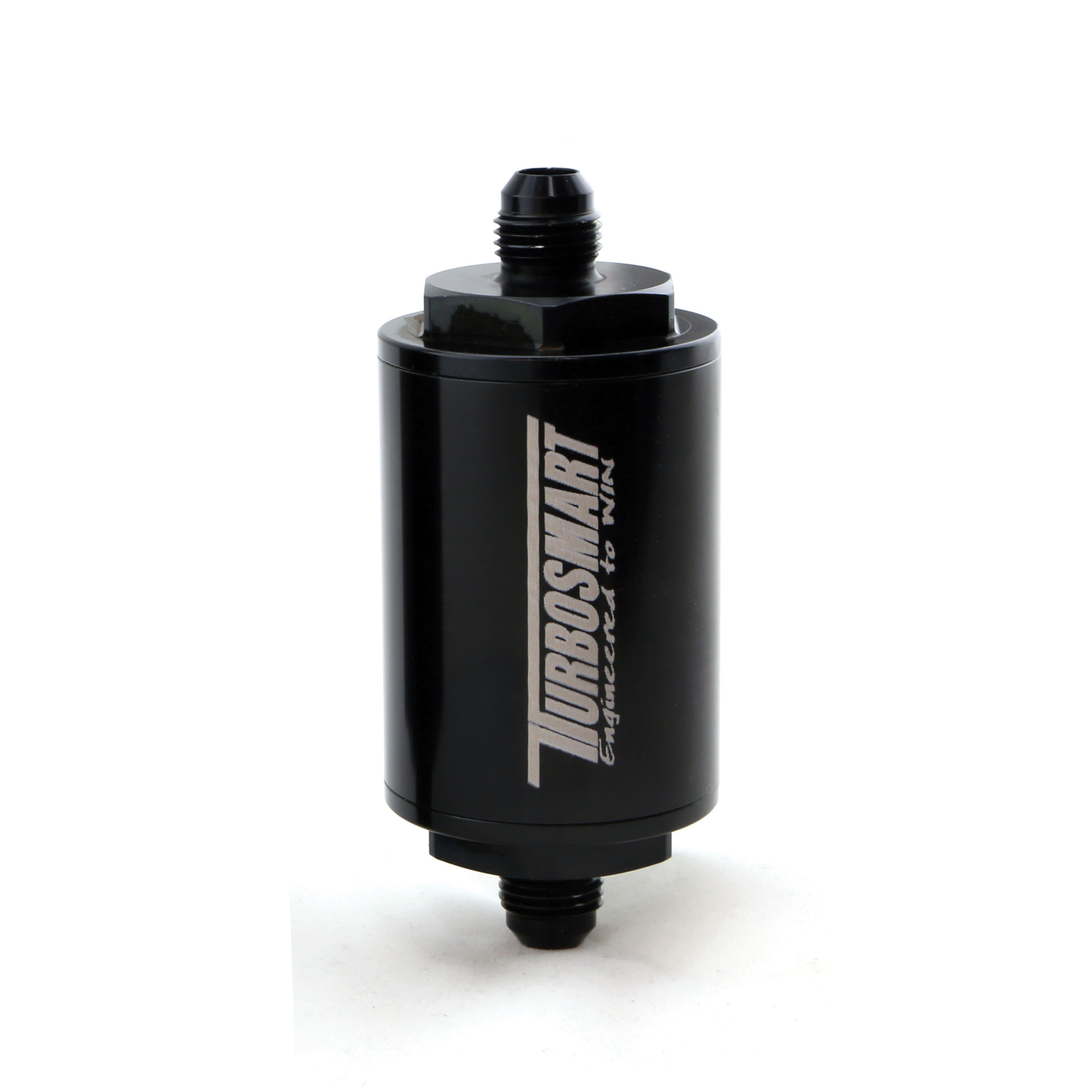 Turbosmart FPR Billet Inline Fuel Filter 1.75in OD 3.825in Length AN-6 Male Inlet - Black