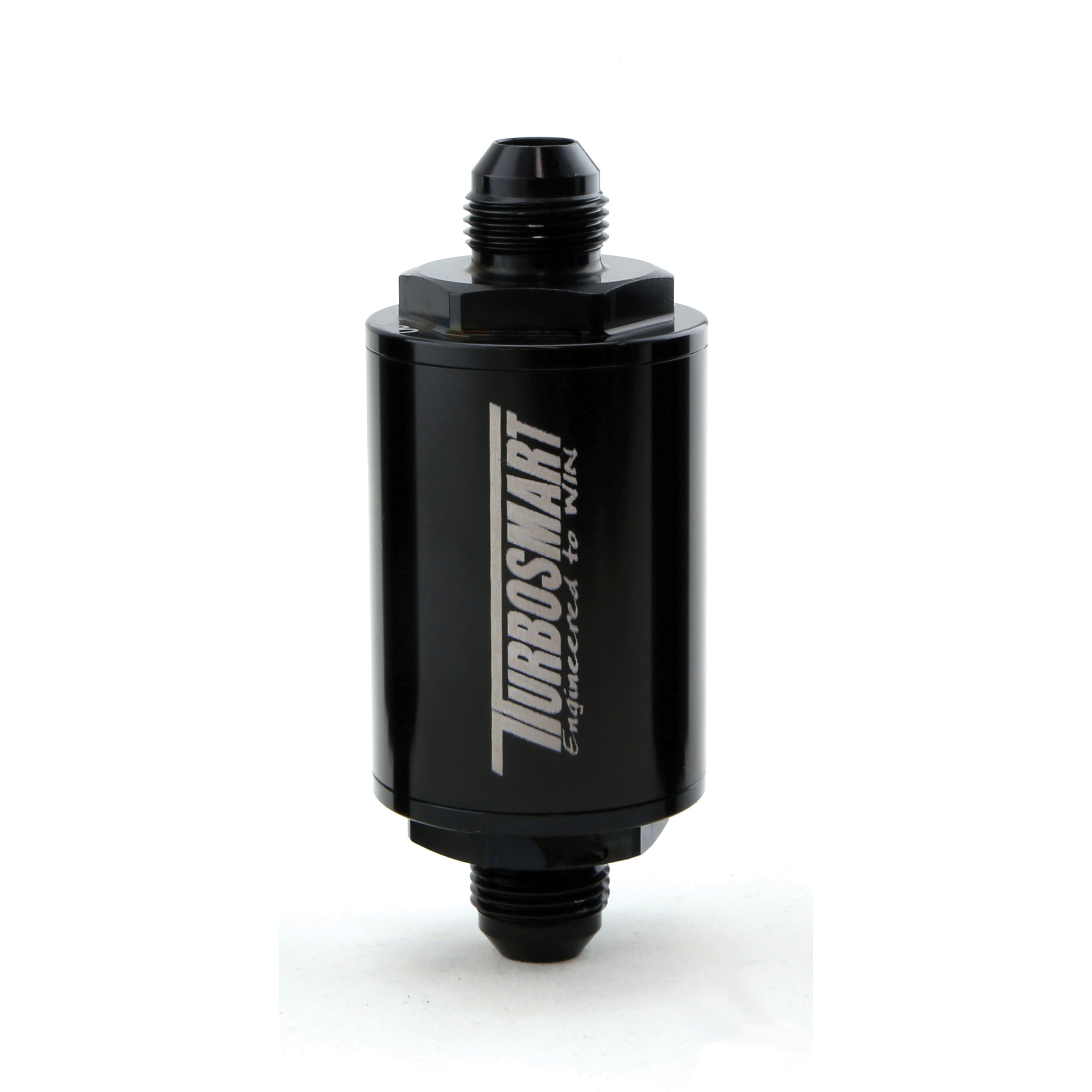 Turbosmart FPR Billet Inline Fuel Filter 1.75in OD 3.825in Length AN-8 Male Inlet - Black