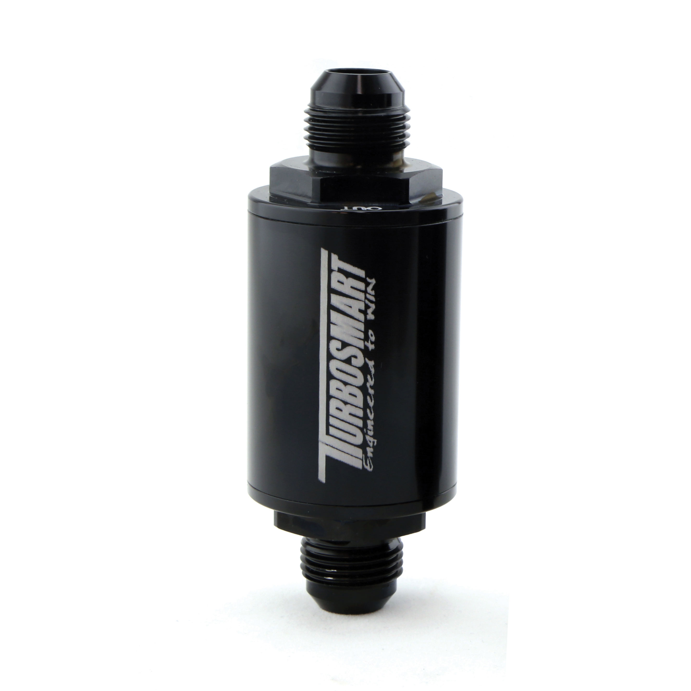 Turbosmart FPR Billet Inline Fuel Filter 1.75in OD 3.825in Length AN-10 Male Inlet - Black
