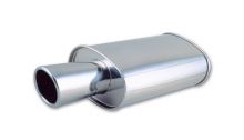 Vibrant Polished 2.5" Streetpower Oval Universal Muffler: Round Angle Cut Tip