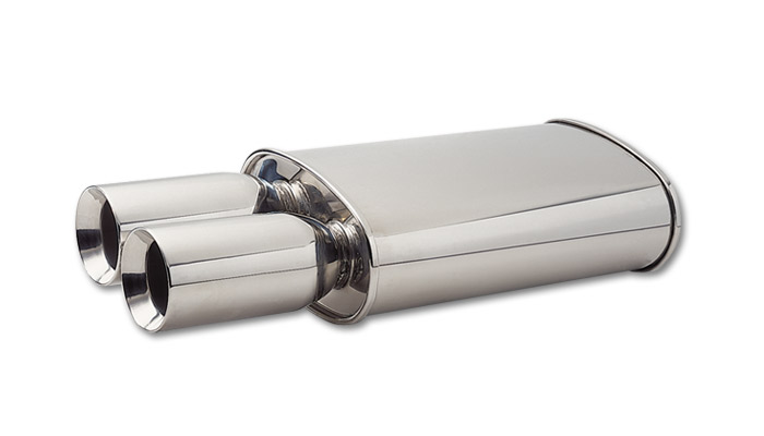 Vibrant Polished 3'' Streetpower Turbo Oval Universal Muffler: Dual Round Tips
