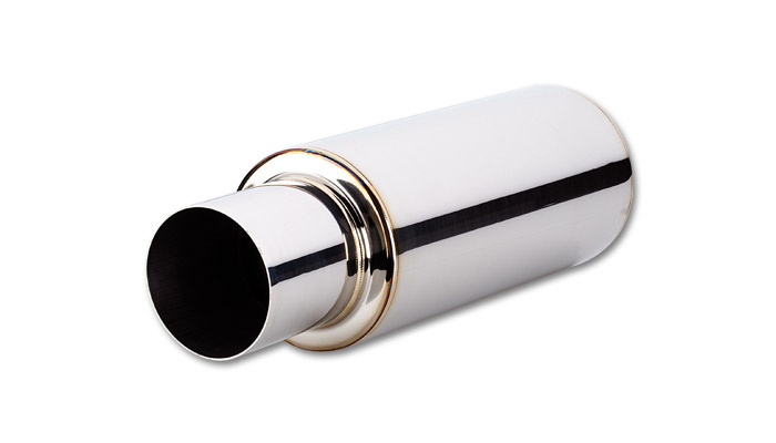 Vibrant Polished 4'' TPV Round Universal Muffler: Straight Cut Tip