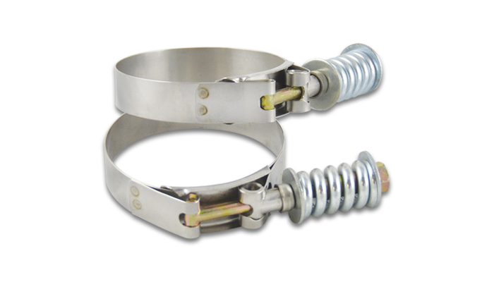 Vibrant 3.78in to 4.08in Stainless Steel T-Bolt Spring Clamps: Pack of 2