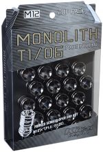 Project Kics M12x1.5 Glorious Black T1/06 Monolith Lug Nuts (20 Pack)