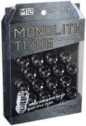 Project Kics M12x1.5 Glorious Black T1/06 Monolith Lug Nuts (20 Pack)