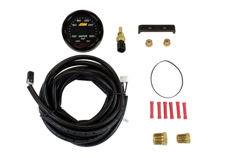 AEM 52mm X-Series 100-300F Temperature Gauge Kit with Black Bezel and Water Temp Faceplate