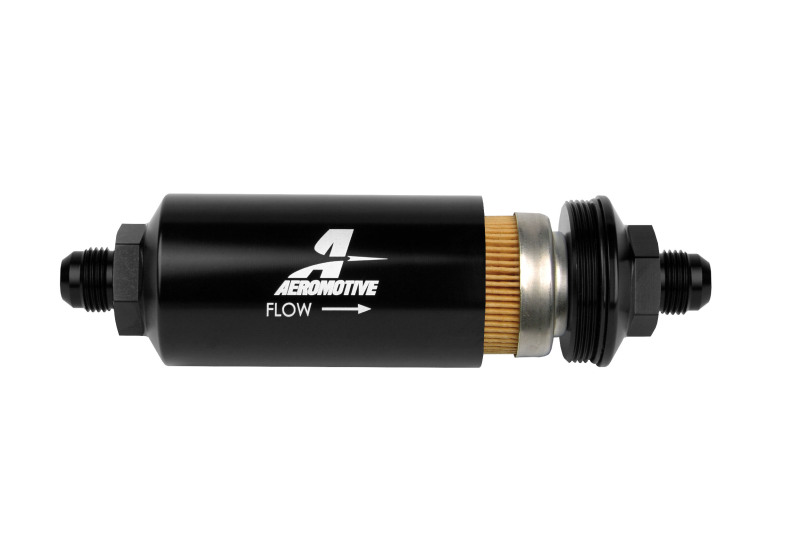 Aeromotive Bright Dip Black -8AN In-Line Fuel Filter with 10 Micron Fabric Element