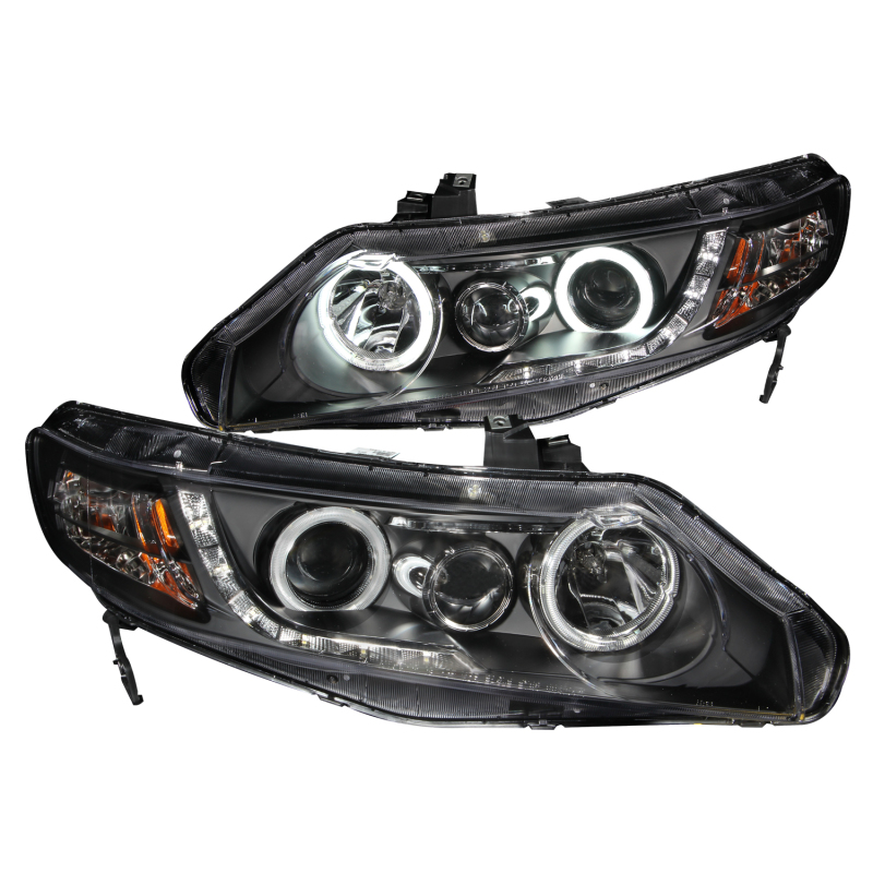 ANZO 06-11 Civic Sedan Black Projector Headlights with Halo