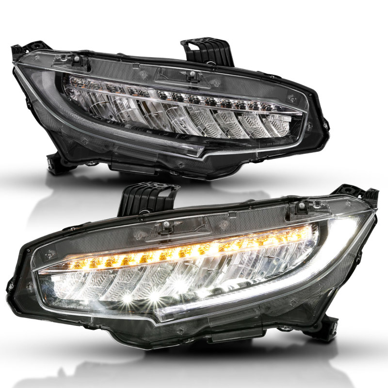 ANZO 16-18 Civic Black Projector Headlights with Amber Sequential Turn Signals