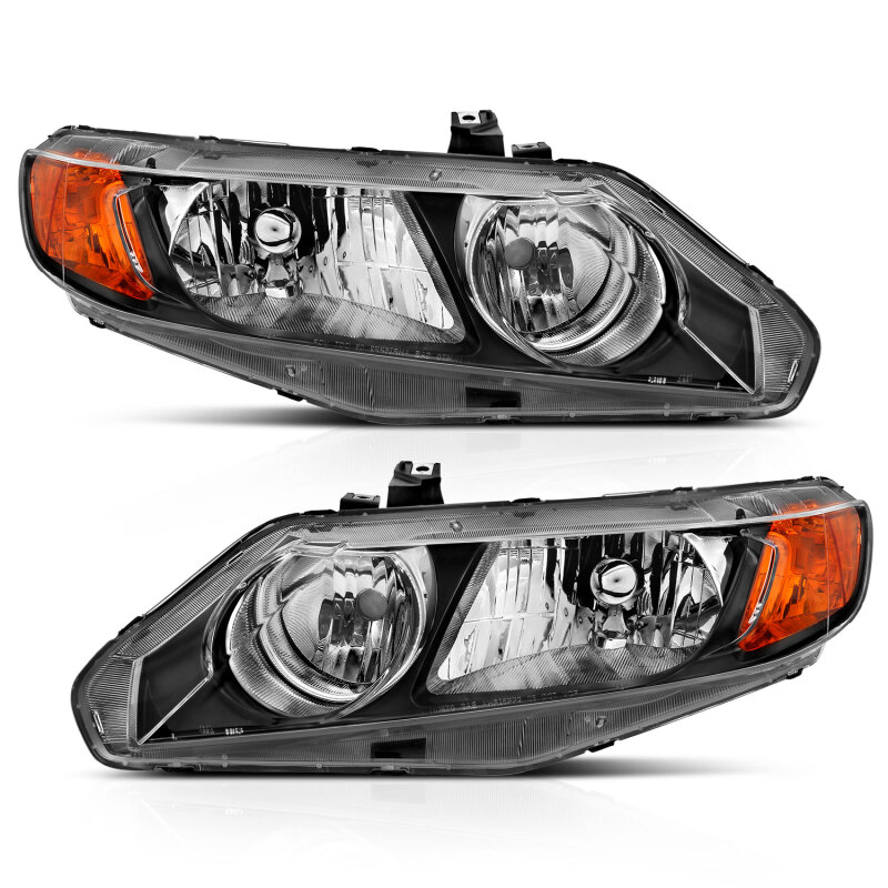 ANZO 06-11 Civic Sedan Black Crystal Headlight with Amber Reflector