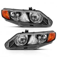 ANZO 06-11 Civic Sedan Black Crystal Headlight with Amber Reflector