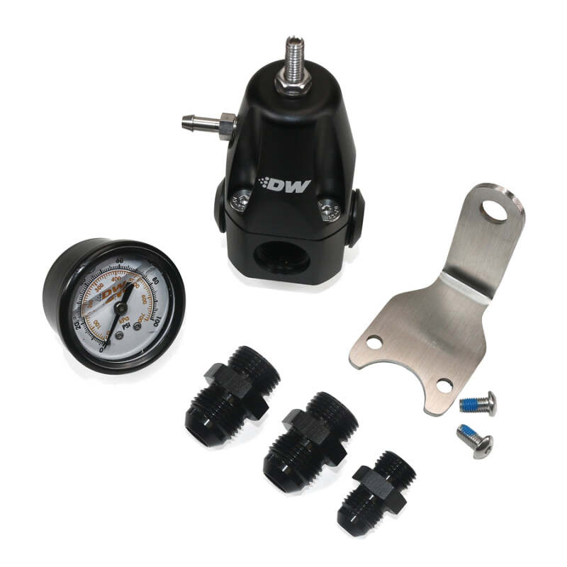 DeatschWerks Black DWR1000 -8AN Adjustable Fuel Pressure Regulator with Pressure Gauge and Fittings