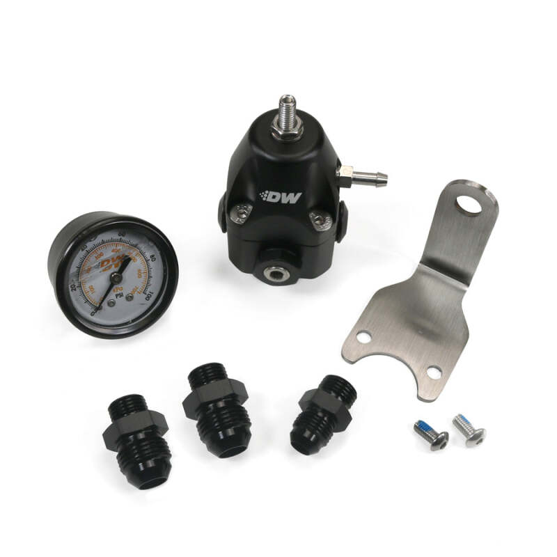 DeatschWerks Black -8AN Feed -6AN Return Adjustable Fuel Pressure Regulator w/ Gauge and Fittings