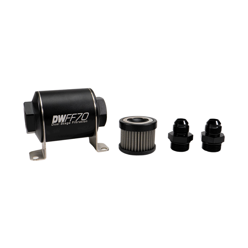 DeatschWerks 70mm Stainless Steel 8AN 5 Micron Inline Fuel Filter Housing Kit