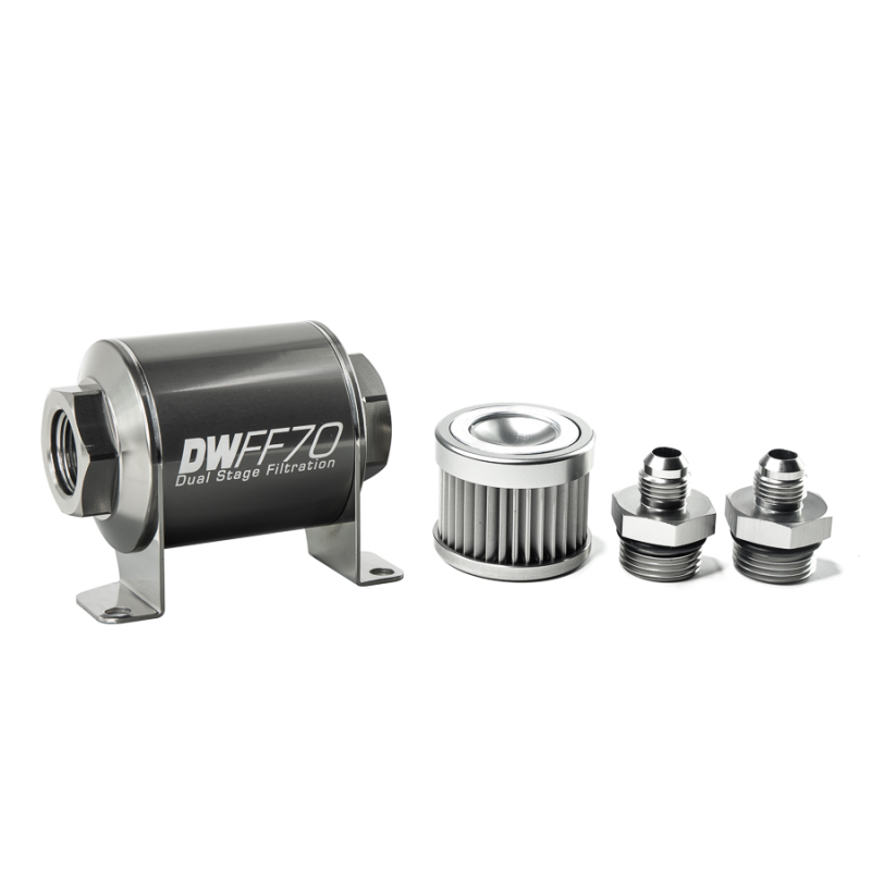 DeatschWerks 70mm Stainless Steel 6AN 10-Micron Inline Fuel Filter Housing Kit