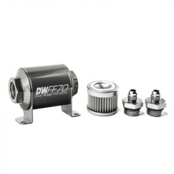 DeatschWerks 70mm Stainless Steel 6AN 10-Micron Inline Fuel Filter Housing Kit