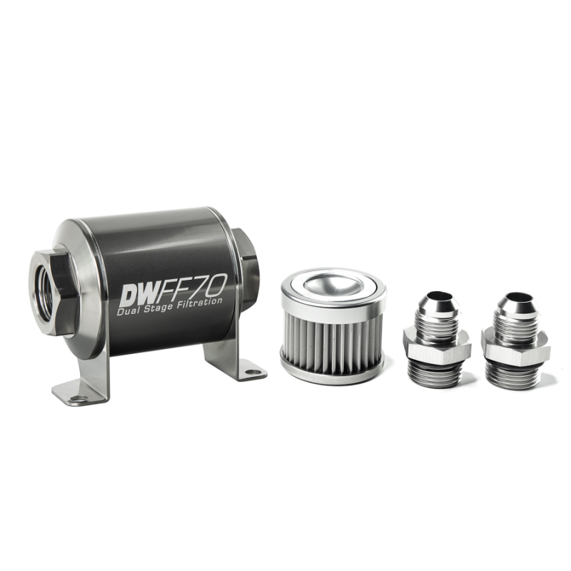 DeatschWerks 70mm Stainless Steel 8AN 10-Micron Inline Fuel Filter Housing Kit