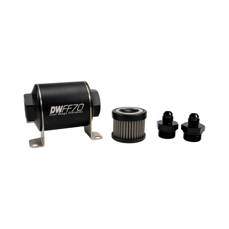 DeatschWerks 70mm Stainless Steel 6AN 100-Micron Inline Fuel Filter Housing Kit
