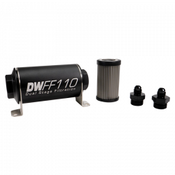 DeatschWerks 110mm Stainless Steel 6AN 5 Micron Inline Fuel Filter Housing Kit