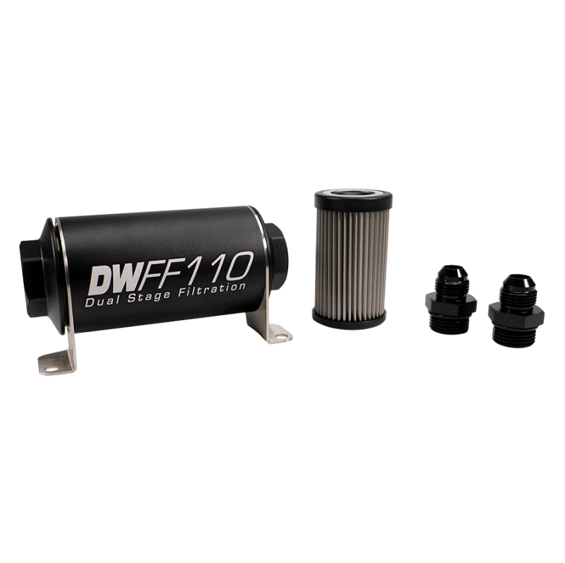 DeatschWerks 110mm Stainless Steel 8AN 5 Micron Inline Fuel Filter Housing Kit