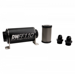 DeatschWerks 110mm Stainless Steel 8AN 5 Micron Inline Fuel Filter Housing Kit