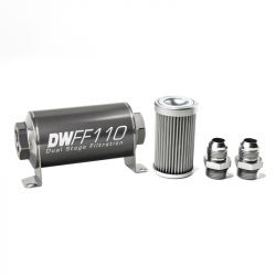 DeatschWerks 110mm Stainless Steel 10AN 10-Micron Inline Fuel Filter Housing Kit