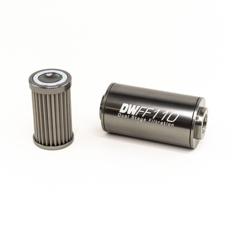 DeatschWerks 110mm Stainless Steel 10AN 100-Micron Inline Fuel Filter Housing Kit