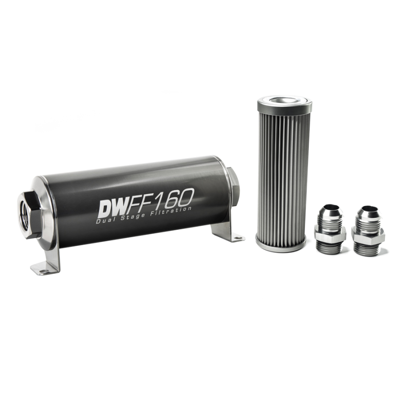 DeatschWerks 160mm Stainless Steel 10AN 10-Micron Inline Fuel Filter Housing Kit