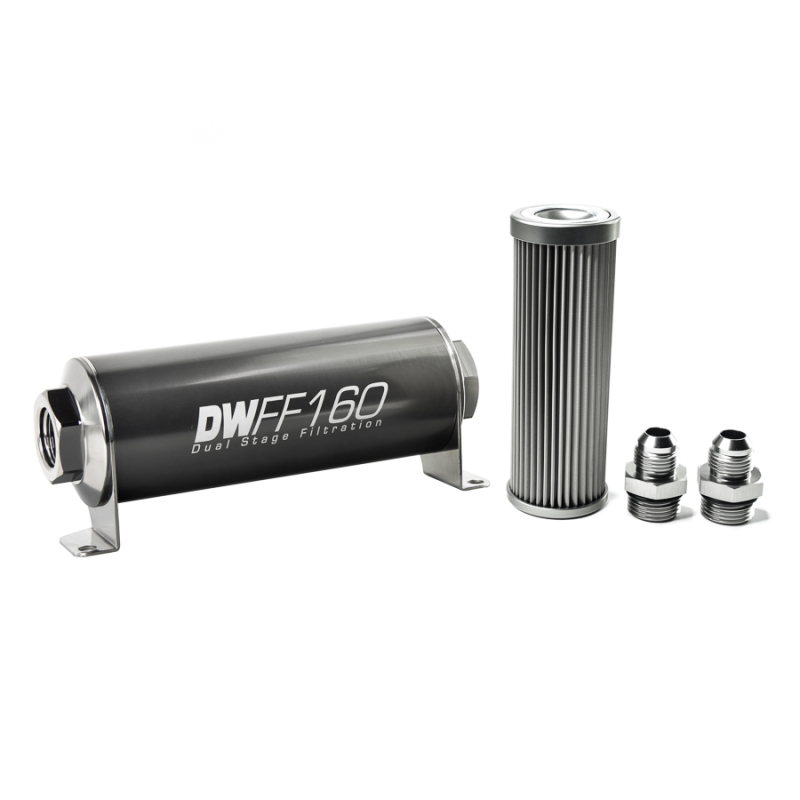 DeatschWerks 160mm Stainless Steel 8AN 10-Micron Inline Fuel Filter Housing Kit