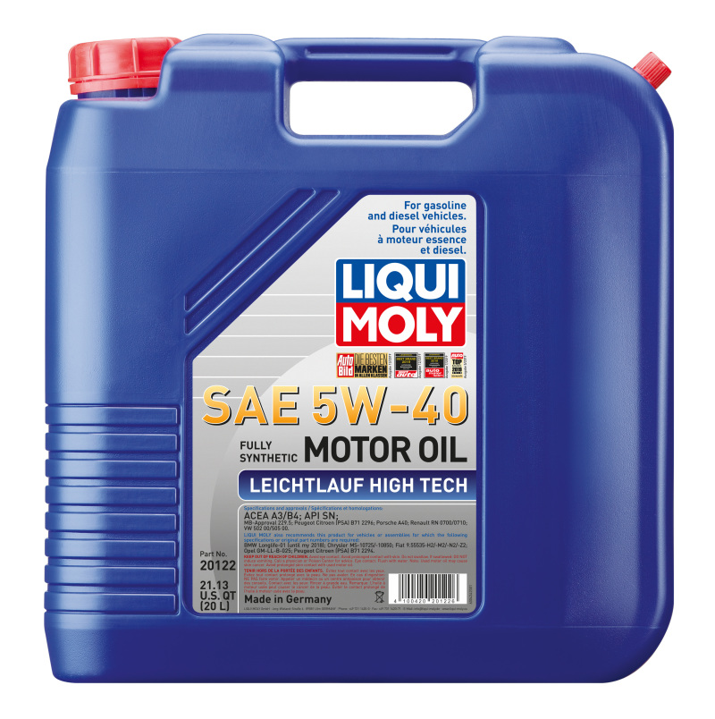 LIQUI MOLY 20L Leichtlauf Low Friction High Tech SAE 5W40 Synthetic Motor Oil
