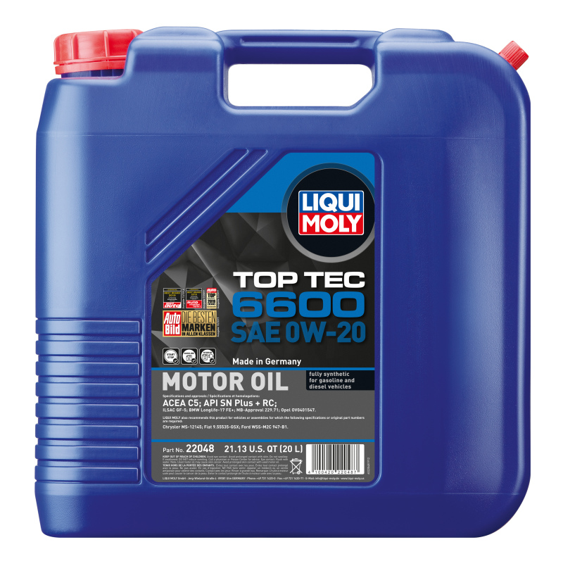 LIQUI MOLY 20L Top Tec 6600 SAE 0W-20 Synthetic Motor Oil