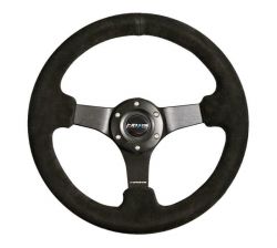 NRG 330mm Black Suede with Criss Cross Stitching and Black 3-Spoke Center Steering Wheel
