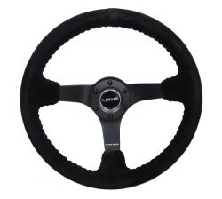 NRG 350mm Black Suede with Black Basketball Stitch and Matte Black Spokes Steering Wheel