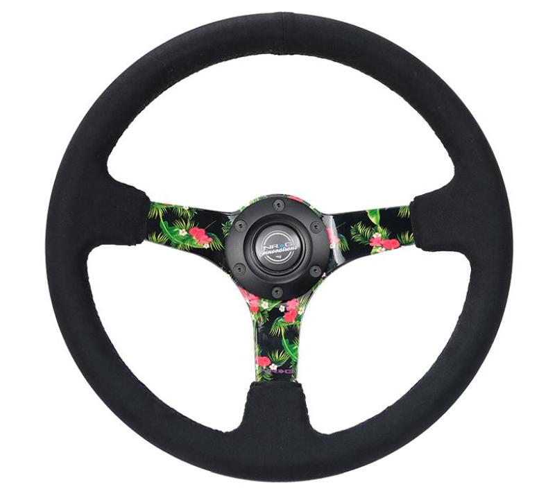 NRG 350mm Black Suede with 3 inch Deep Tropical Floral 3-Spoke Center Steering Wheel