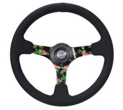 NRG 350mm Black Suede with 3 inch Deep Tropical Floral 3-Spoke Center Steering Wheel