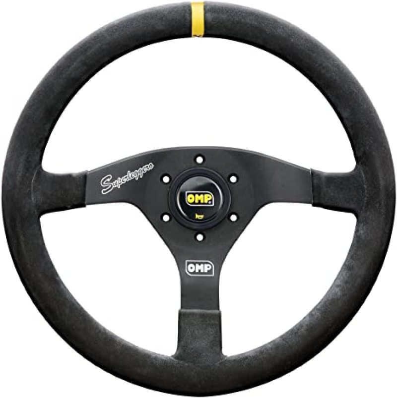 OMP Black 350mm Velocita Superleggero Suede Leather Steering Wheel with Yellow Centering Mark