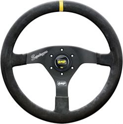 OMP Black 350mm Velocita Superleggero Suede Leather Steering Wheel with Yellow Centering Mark