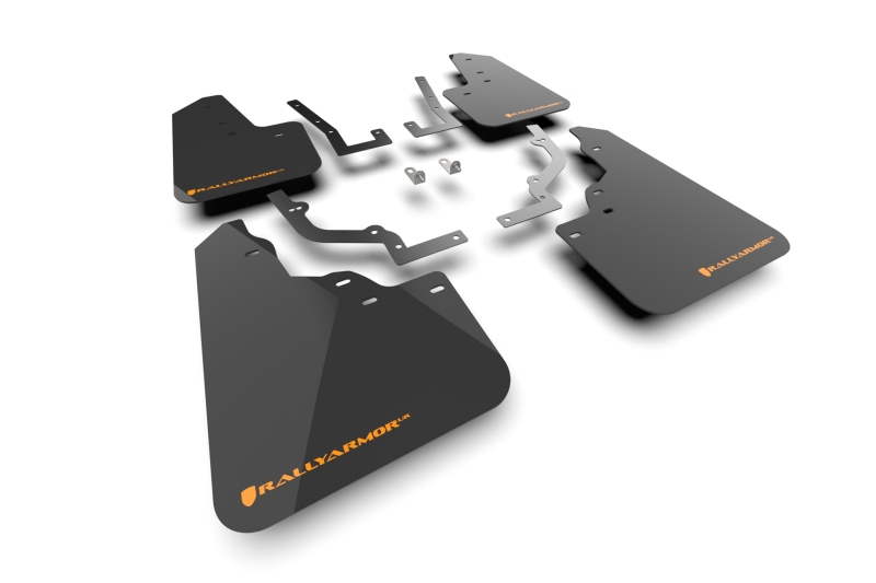 Rally Armor 2026 Passport Black UR Mud Flaps with Orange Logo