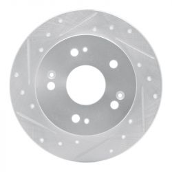 R1 Concepts 06-15 Civic/97-01 Prelude Rear Left Drilled and Slotted Silver Brake Rotor
