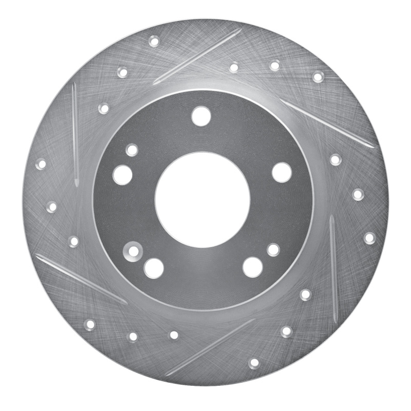 R1 Concepts 16-26 Civic Rear Driver Drilled and Slotted Silver Brake Rotor