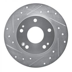 R1 Concepts 16-26 Civic Rear Driver Drilled and Slotted Silver Brake Rotor