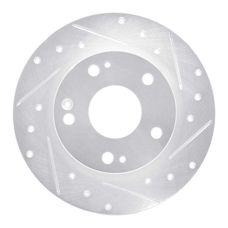 R1 Concepts 16-26 Civic Rear Passenger Drilled and Slotted Silver Brake Rotor